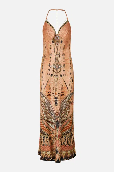 Camilla Chain Detail Slip Dress Kingdom Of Heiroglyphs In Pink