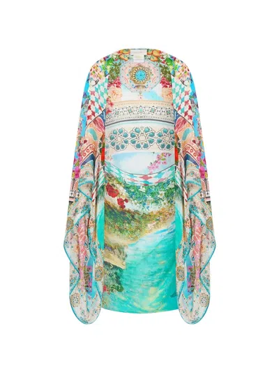 Camilla Chiffon Floral-print Silk Shrug In Blue