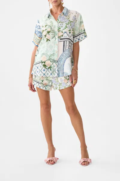 Camilla Crystal-embellished Printed Linen Shirt In Multi