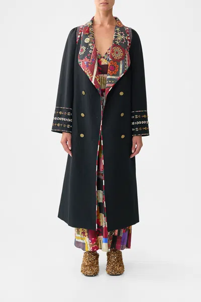 Camilla Coat With Vest Detail Patchwork Alchemy In Black