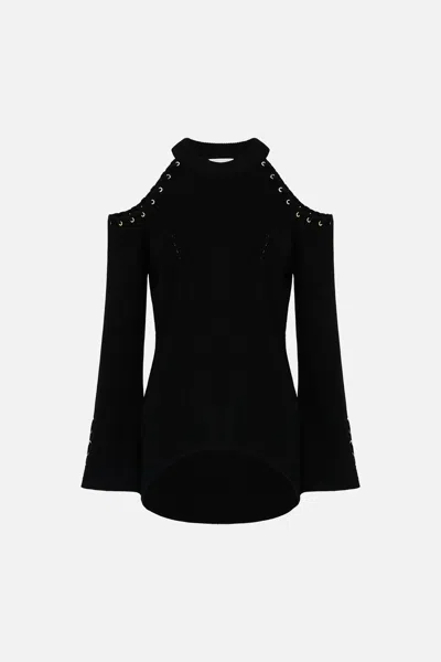 Camilla Cold Shoulder Flared Sleeve Knit They Called Her Nefertari In Black