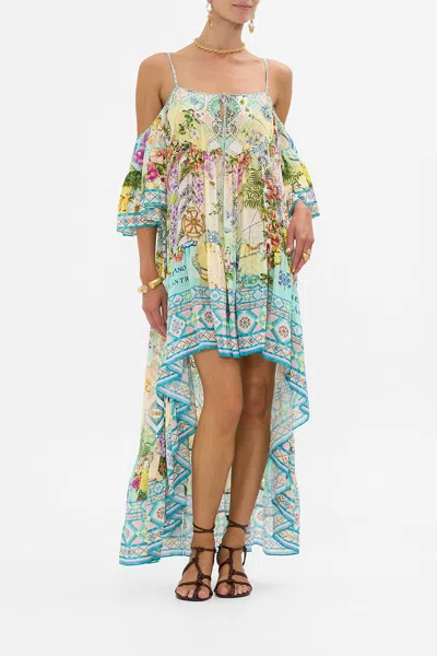 Camilla Cold Shoulder High Low Dress Just Coasting In Multi