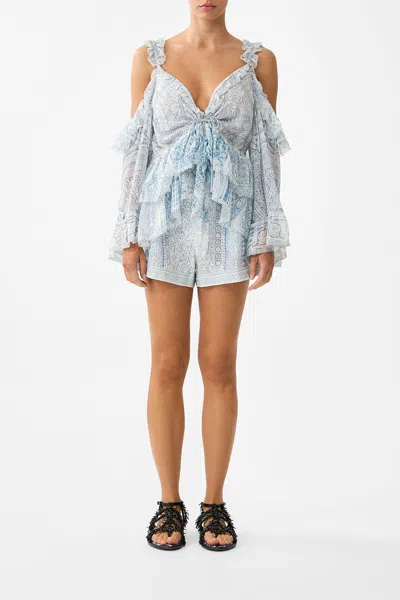 Camilla Cold Shoulder Ruffle Top The Hum Of The Alhambra In Blue