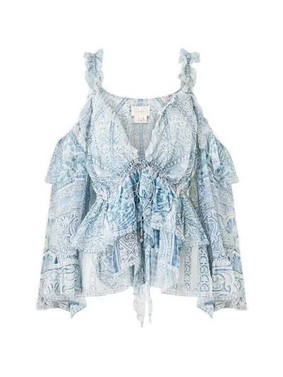 Camilla Cold-shoulder Ruffled Blouse In White