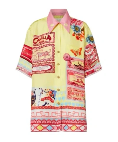 Camilla Collage Kingdom Silk Bowling Shirt In Multi