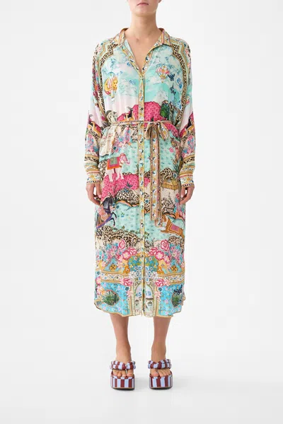 Camilla Collared Button Through Dress Miniature Moments In Multi