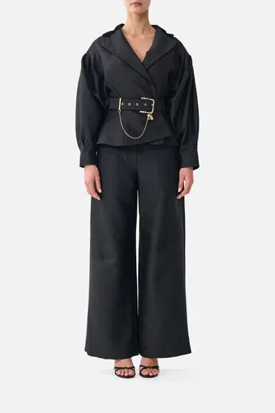 Camilla Collared Jacket With Belt Leopard Libertine In Black