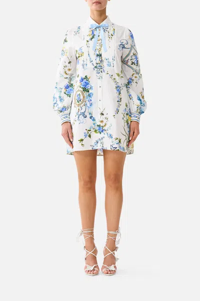 Camilla Collared Shirt Dress With Pintucks Dandelion Skies In White