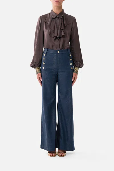 Camilla Collared Shirt With Frill Neck Detail Animals In The Palace In Brown