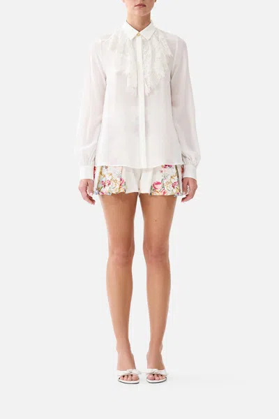 Camilla Collared Shirt With Frill Neck Detail Torero Libertine In White