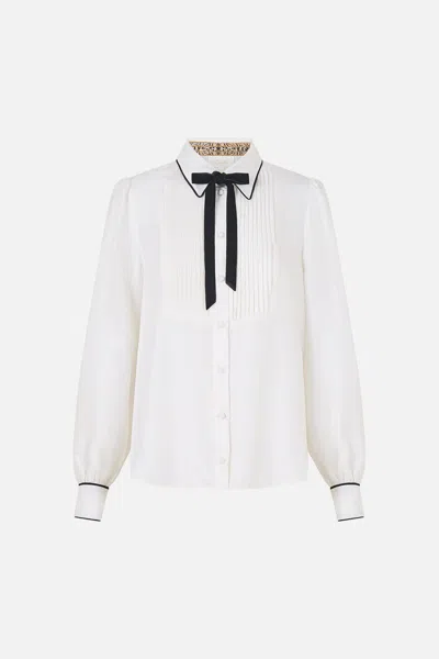 Camilla Collared Shirt With Pintucks Leopard Libertine In White