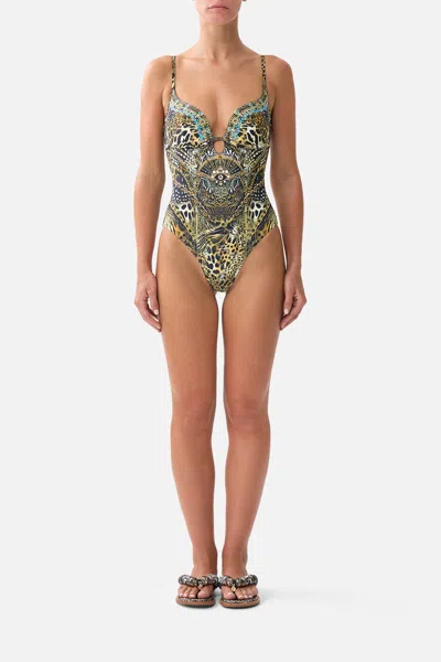 Camilla Continuous Underwire One Piece With Keyhole Feline Folklore In Green