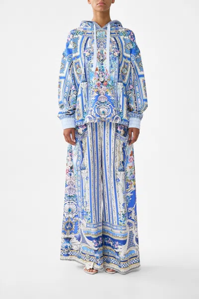 Camilla Contrast Band Oversized Hoodie With Pockets Ottoman Opulence In Blue