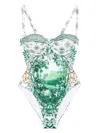 Camilla Corridor Of Calm Ruched Cup Underwire One-piece Swimsuit In Green