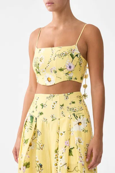 Camilla Corset Crop Top In Daisy Chains In Multi