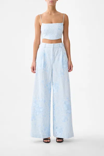Camilla Seville Sweetheart Floral-embroidered Corset Crop Top In Blue