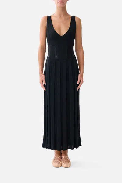 Camilla Corset Detail Flare Knit Dress Flamenco Folklore In Black
