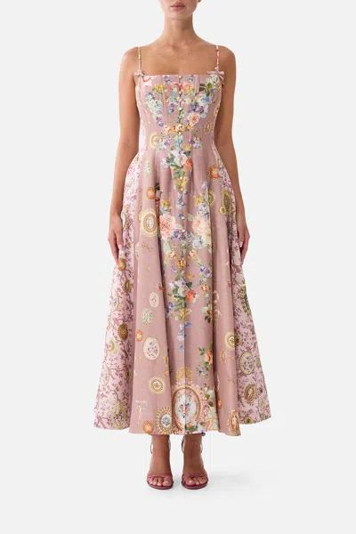 Camilla Corset Dress With Long Flared Skirt Chamber Of Blooms In Pink