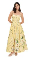 Camilla Crystal-embellished Floral-print Linen And Silk-blend Midi Dress In Yellow