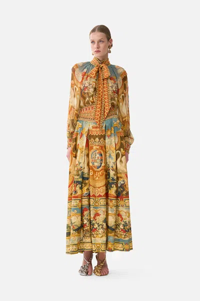 Camilla Corset Waist Maxi Skirt Life's Rich Tapestry In Brown