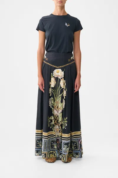 Camilla Corset Waist Maxi Skirt Ottoman Elegance In Black