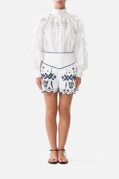 Camilla Corset Waist Short A Tiled Wonderland In White