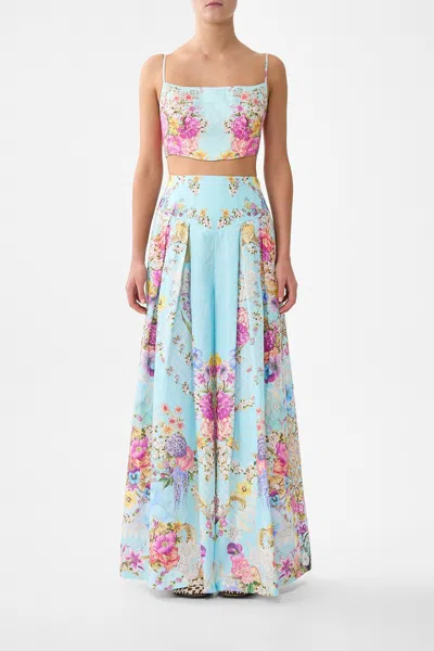 Camilla Corset Waist Wide Leg Pant Bazaar Blooms In Blue