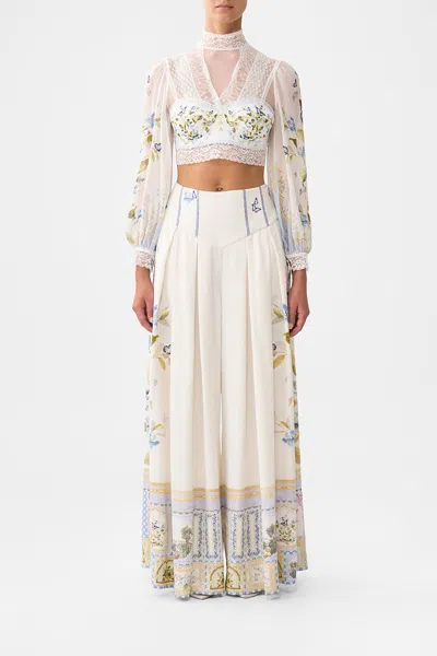 Camilla Corset Waist Wide Leg Pant Botanical Ballads In White