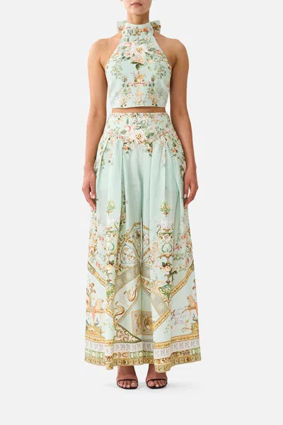 Camilla Corset Waist Wide Leg Pant Wildflower Wunderland In Green