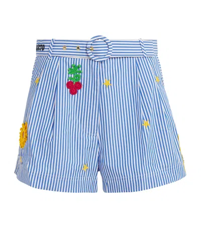 Camilla Cotton Appliquéd Shorts In Blue