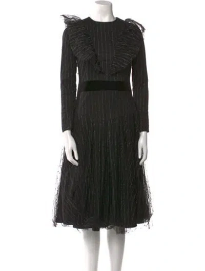 Pre-owned Camilla Crew Neck Midi Length Dress In Black