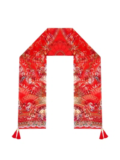 Camilla Crinkle Floral-print Scarf In Red