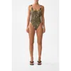 Camilla Crinkle Stretch Scoop Neck One Piece With Strap Trims In Brown