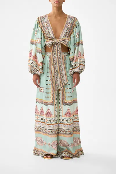 Camilla Cropped Blouson Sleeve Tie Front Top Legend Has It In Multi