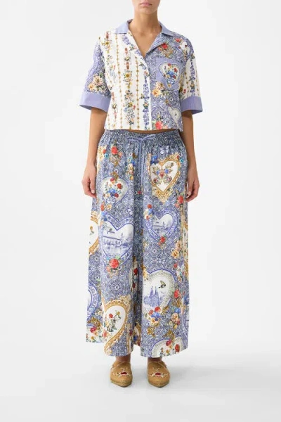 Camilla Cropped Camp Collar Blouse In Multi