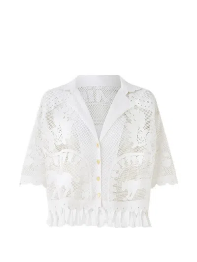 Camilla Cropped Collar Blouse In White