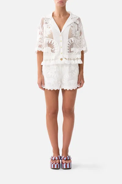 Camilla Cropped Collar Blouse With Button Front Kapadokya Kitsch In White