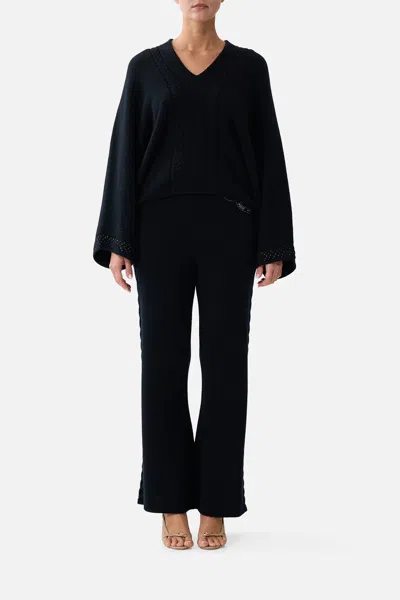Camilla Cropped Knit Pant Night Garden In Black