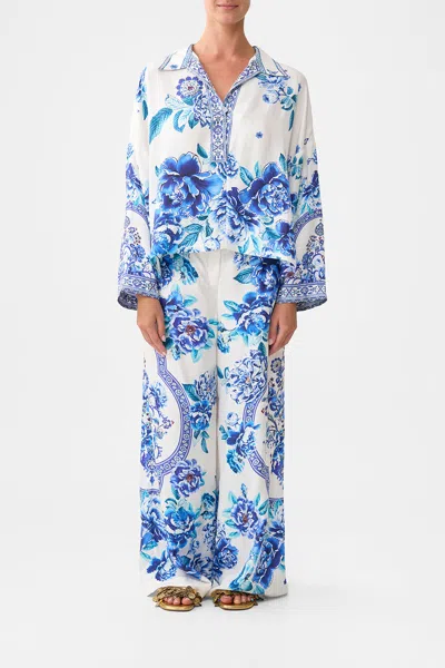 Camilla Cropped Relaxed Shirt A Ceramic Garden In White