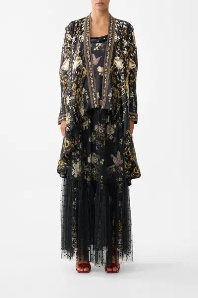Camilla Cropped Sleeve Layer With Waist Tie Flamenco Folklore In Black