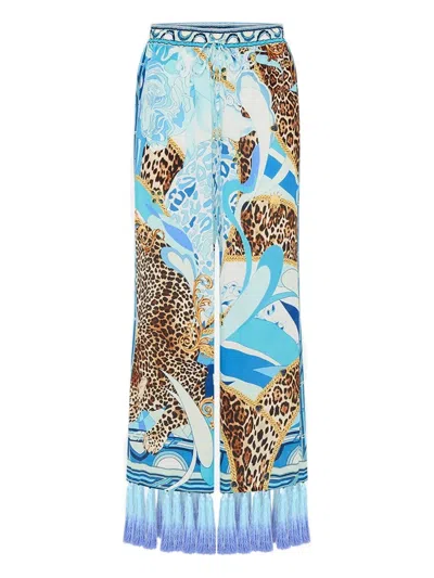 Camilla Cropped Tassel-detailed Trousers In Blue