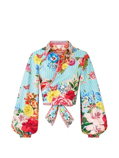 Camilla Cropped Wrap Shirt In Blue