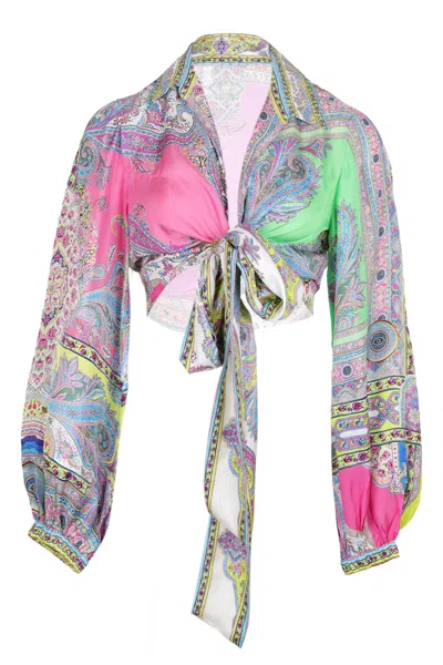 Camilla Cropped Wrap Shirt Magic Carpet Ride In Multi