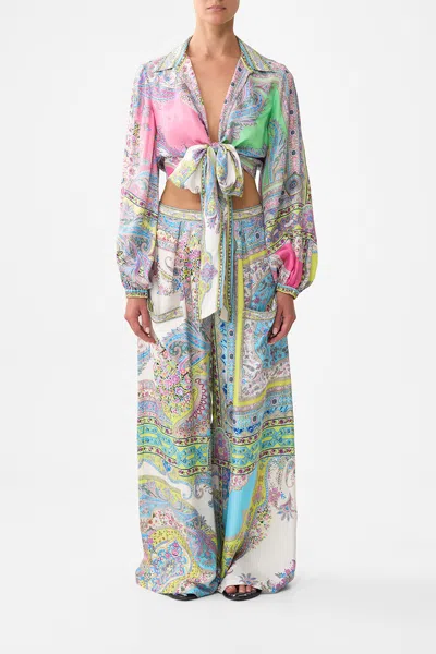 Camilla Cropped Wrap Shirt Magic Carpet Ride In Multi