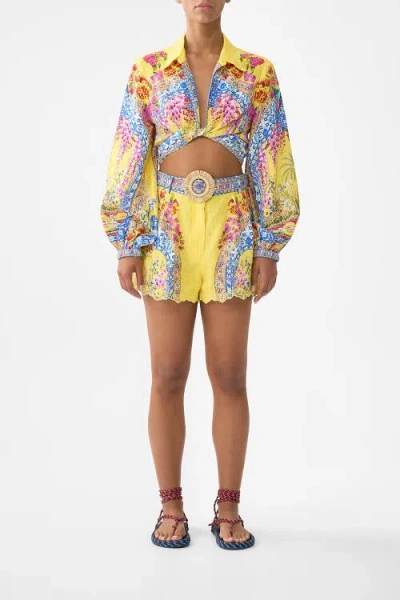 Camilla Cropped Wrap Shirt In Multi