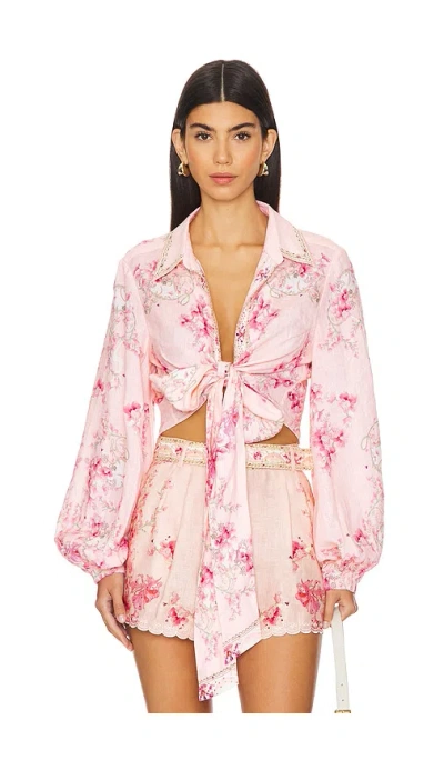 Camilla Cropped Wrap Shirt In Pink