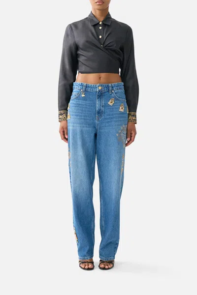 Camilla Cropped Wrap Shirt With Tie Taurus Rising In Black