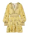 Camilla Daisy Chains Button Front Long Sleeve Silk Minidress In Yellow