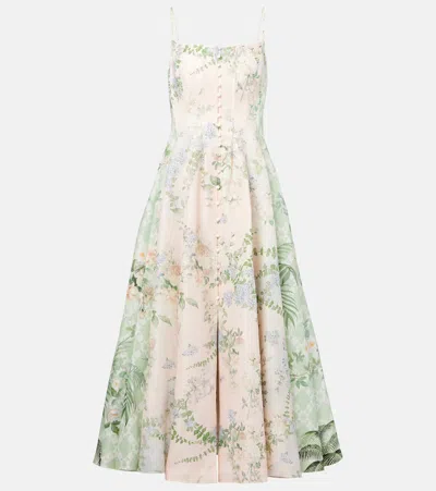 Camilla Embellished Floral-print Linen And Silk-blend Midi Dress In Palacio Playground