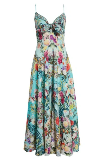 Camilla Crystal Embellished Linen Maxi Dress In Gardens Of Queluz